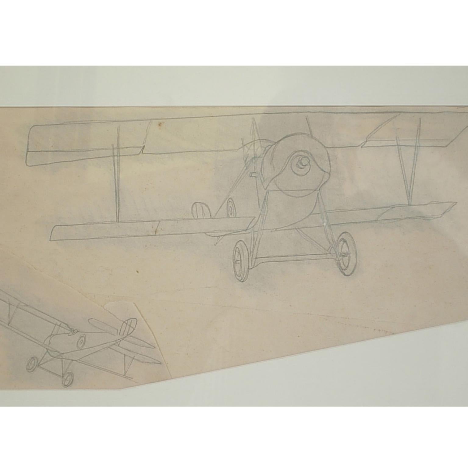 Pencil-drawing depicting two single seat biplane airplane fighter Nieuport 11 Bebe of 1915, by Riccardo Cavigioli. Measure with frame cm 59 x 38 - inches 23.2 x 15.
Riccardo Cavigioli was born in Milan on 10th November 1895 and he died in Gavirate