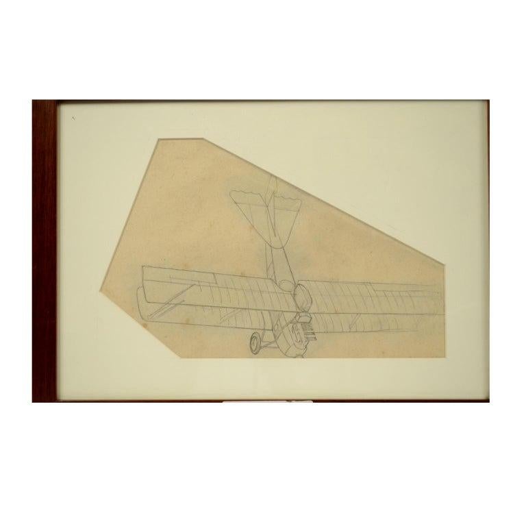Pencil drawing representing a two-seat biplane for reconnaissance Brandenburg C I produced in Austria by Phonix in 1917, equipped with a Hiero 200 hp engine and armed with twin machine-gun, by Riccardo Cavigioli. Measure with frame cm 43 x 32 - inch