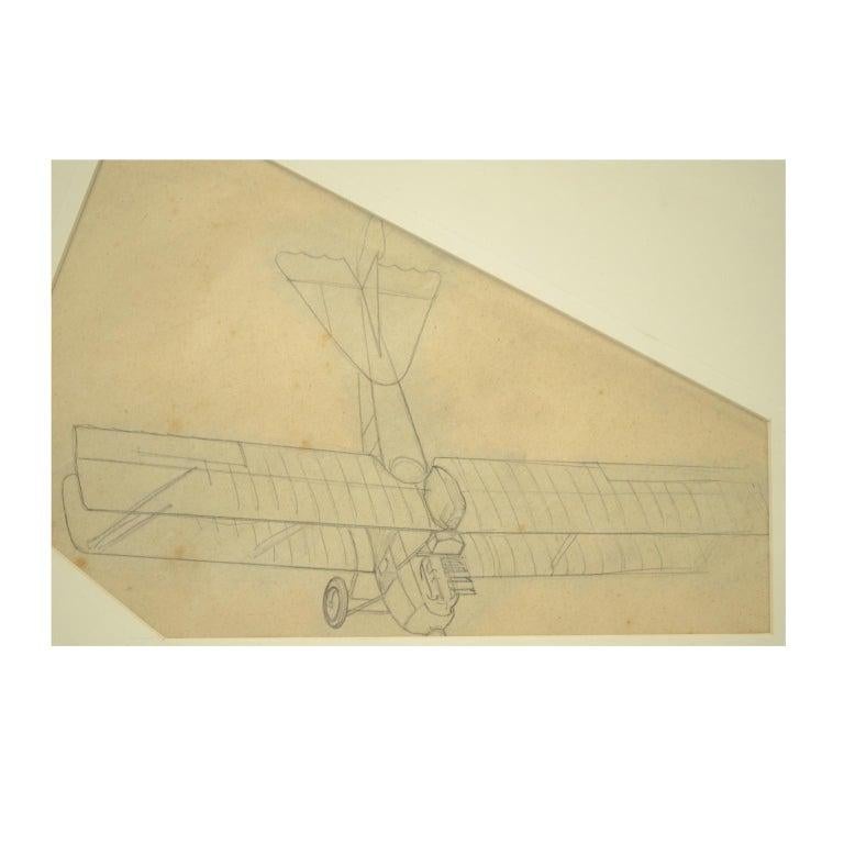 Italian Vintage Original Aviation Pencil Drawing Depicting a Brandenburg CI WWI Aircraft For Sale