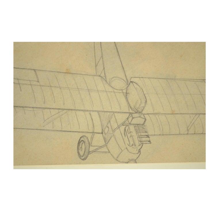 Drawing original vintage d'aviation au crayon représentant un avion de Brandenburg pendant la Première Guerre mondiale Bon état - En vente à Milan, IT