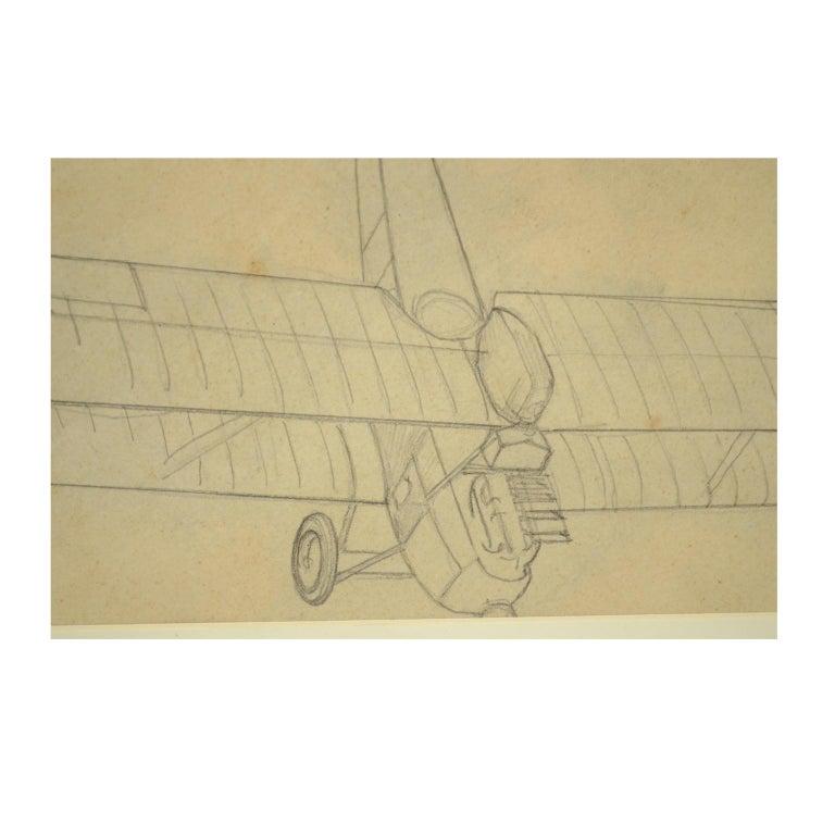 Vintage Original Aviation Pencil Drawing Depicting a Brandenburg CI WWI Aircraft In Good Condition For Sale In Milan, IT