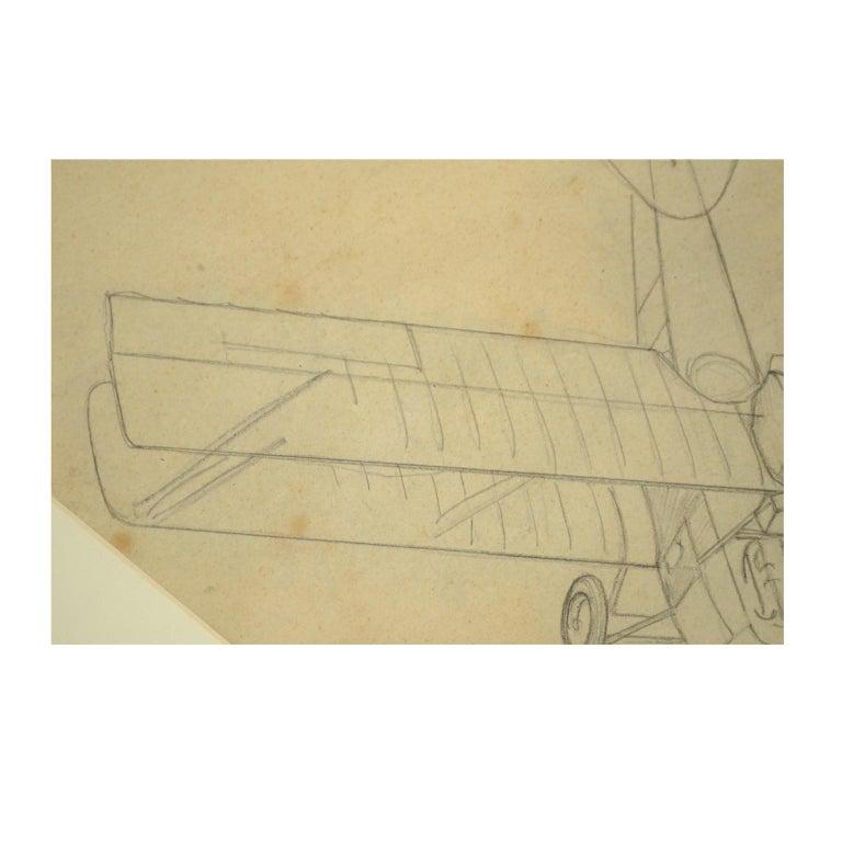 Early 20th Century Vintage Original Aviation Pencil Drawing Depicting a Brandenburg CI WWI Aircraft For Sale