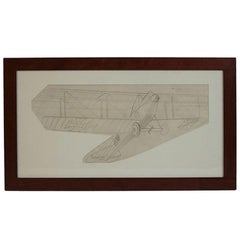 Vintage Original Aviation Pencil Drawing Depicting an Albatros CIII WWI Aircraft