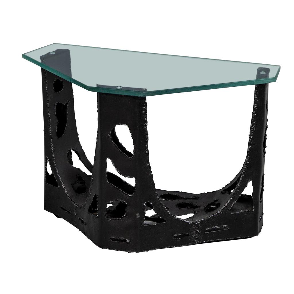 Table d'extrémité vintage en verre brutaliste d'origine
