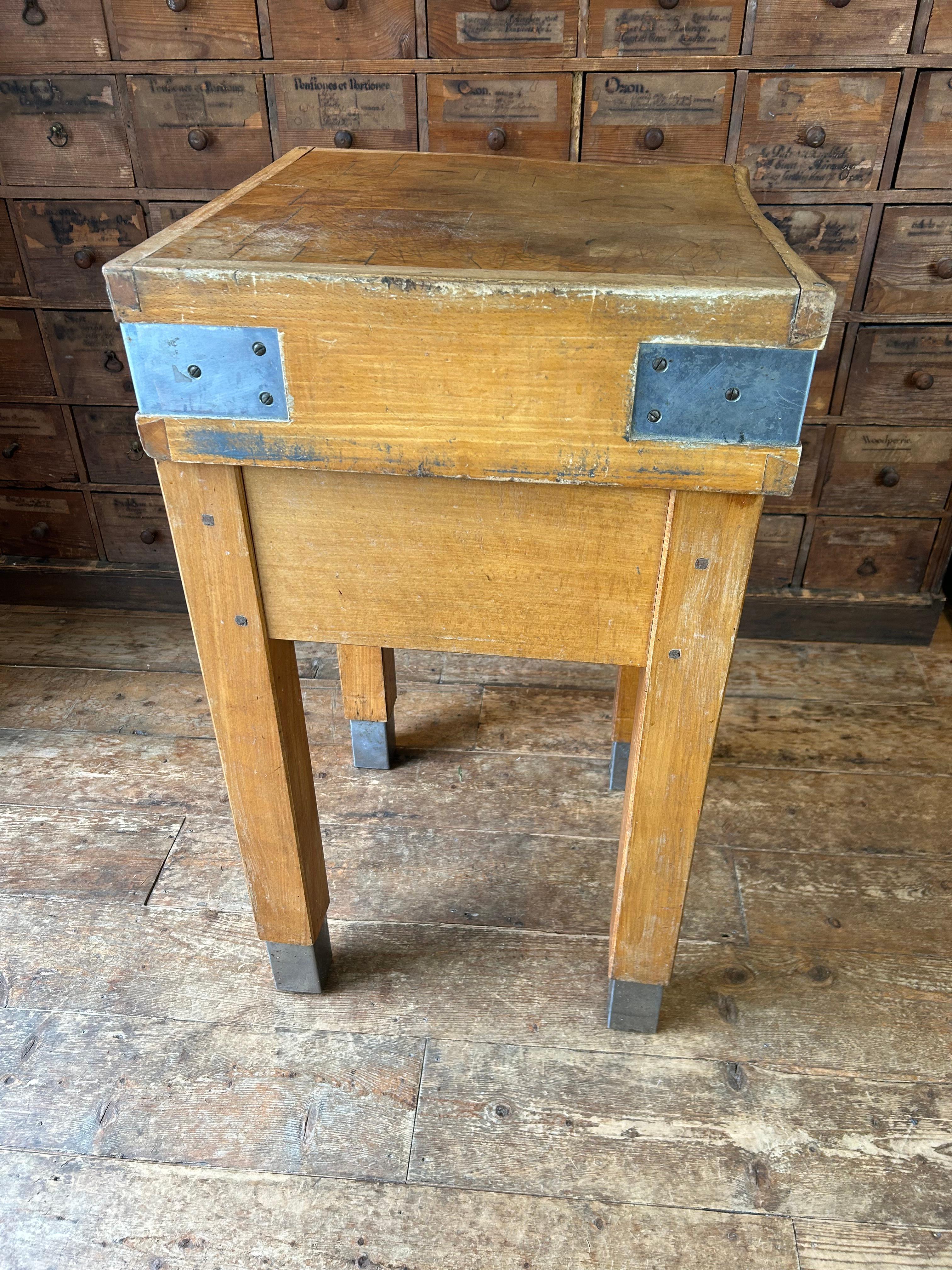 Industrial  Vintage Original English Butchers Block made from Beech, circa 1950 For Sale