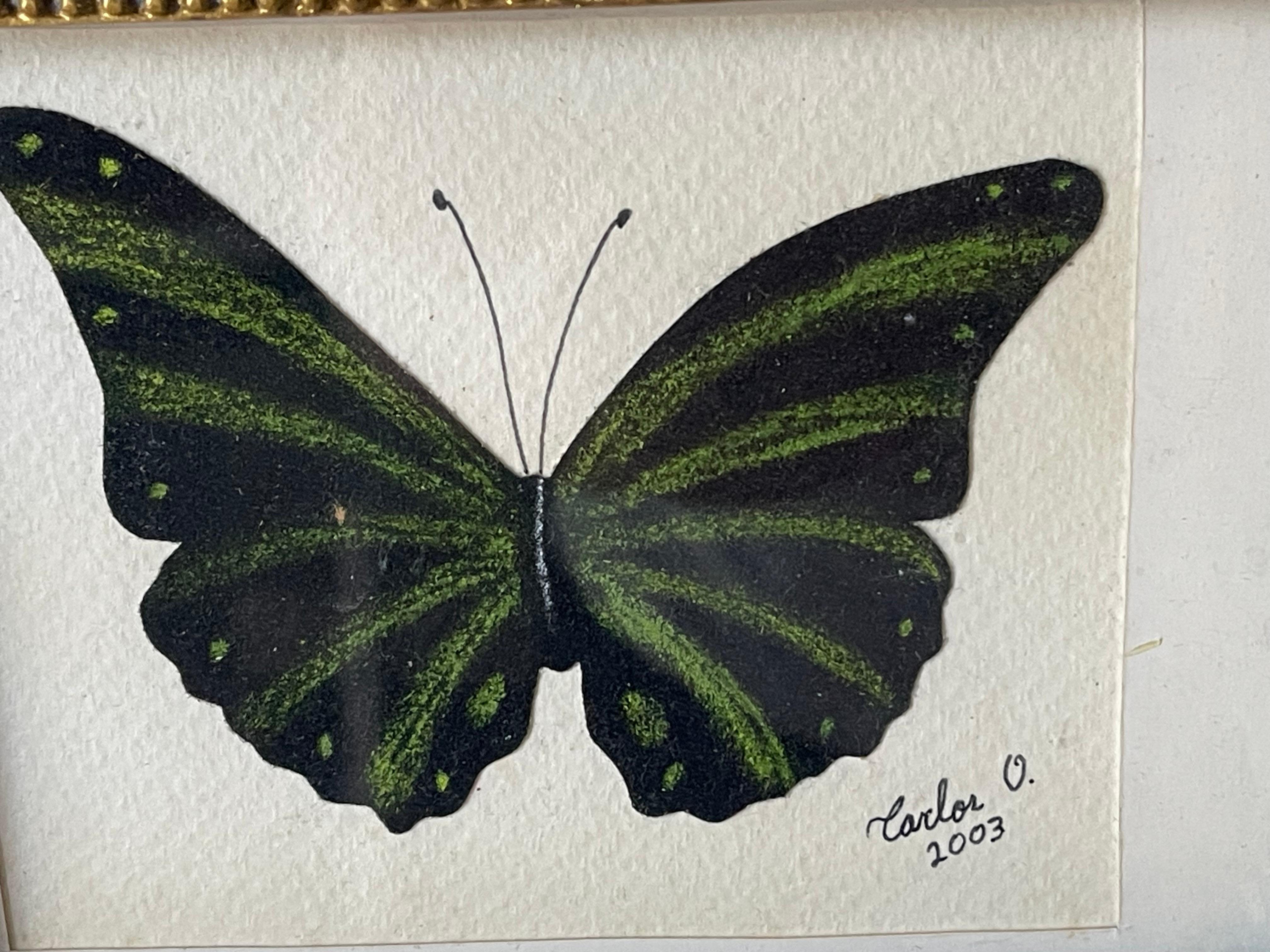 Vintage Original Schmetterling Gemälde in goldenen Rahmen (Organische Moderne) im Angebot