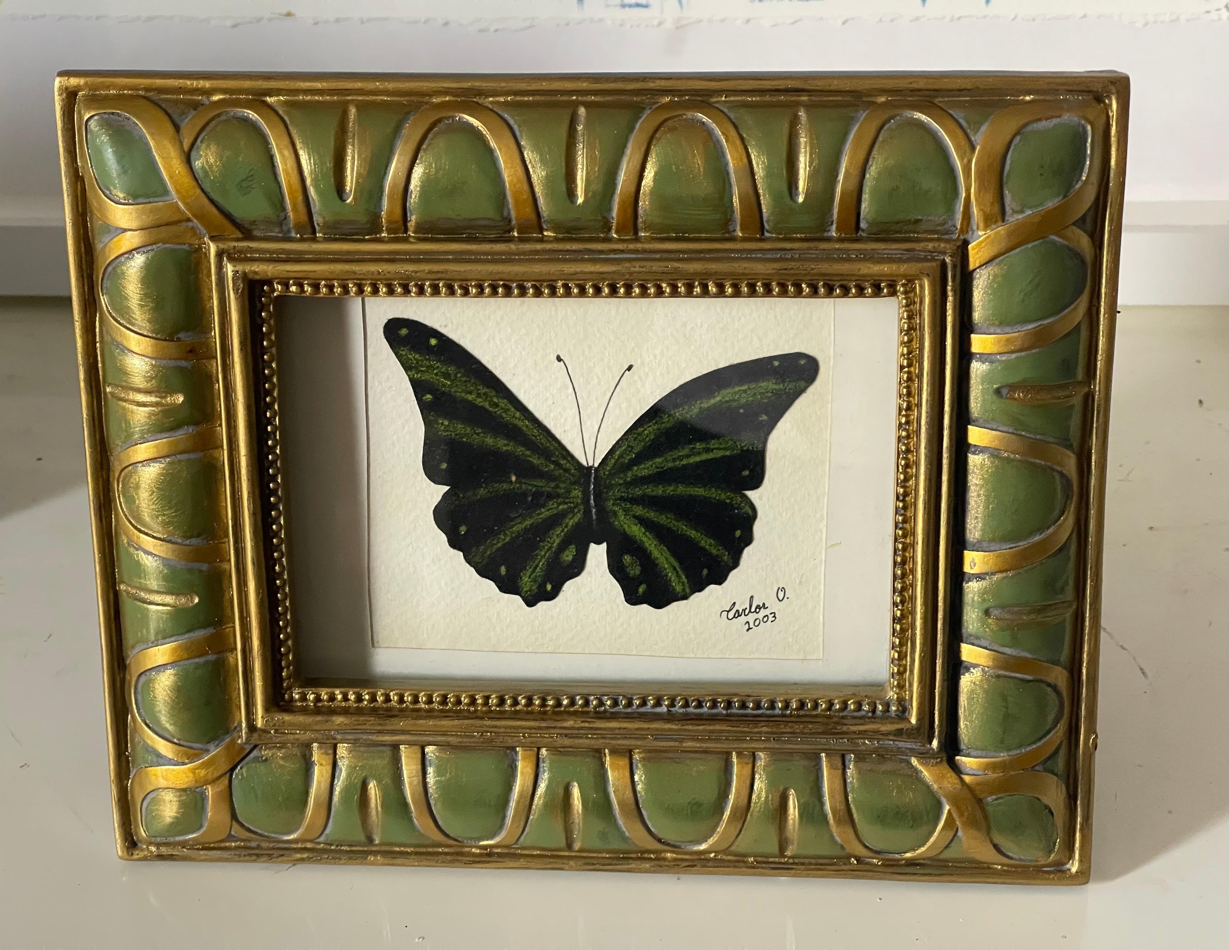 Vintage Original Schmetterling Gemälde in goldenen Rahmen im Zustand „Gut“ im Angebot in Boca Raton, FL