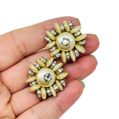Vintage ORIGINAL by ROBERT gold tone rhinestones pearls designer clip earrings
