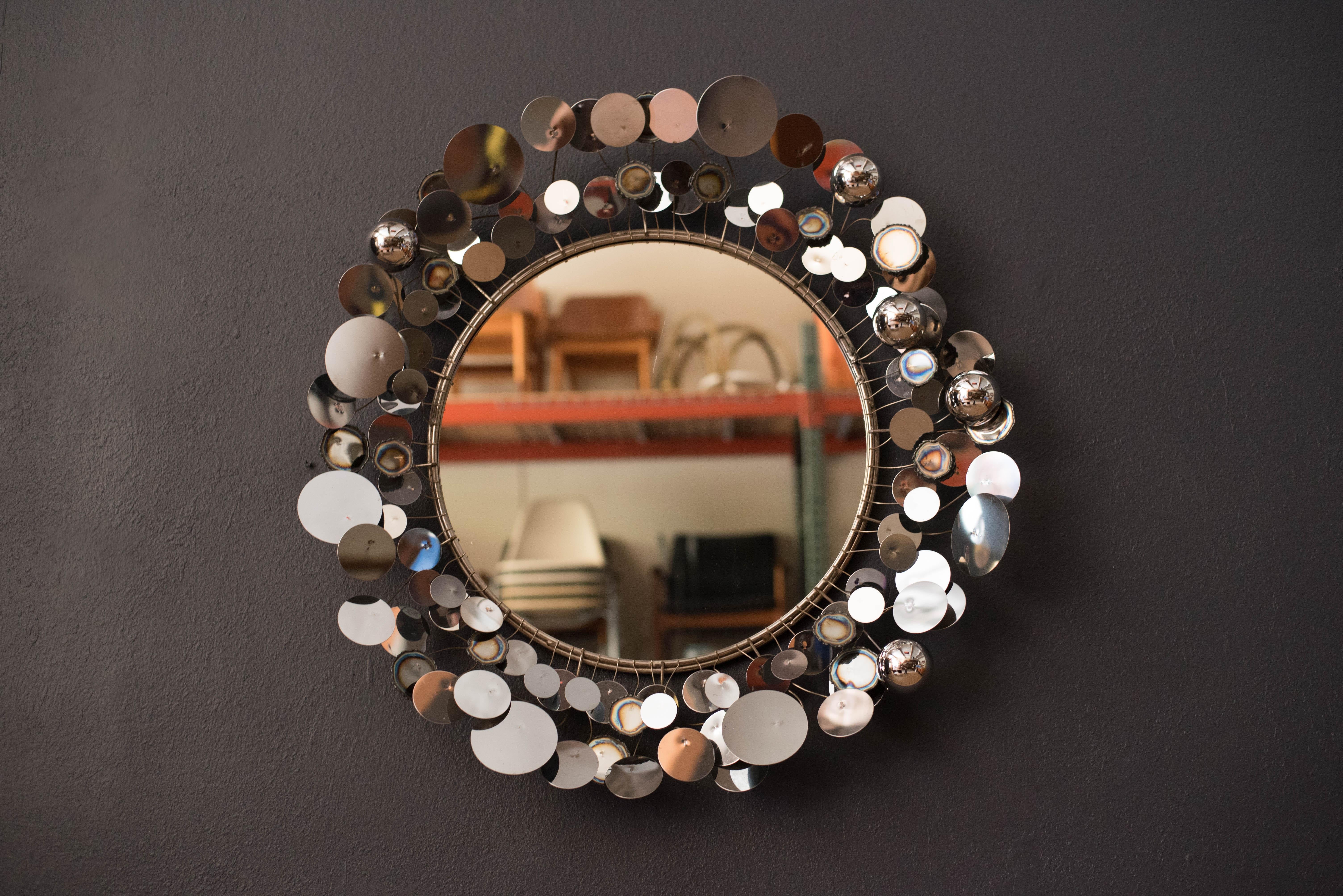 Late 20th Century Vintage Original Chrome Raindrops Wall Mirror Sculpture by Curtis Jere For Sale