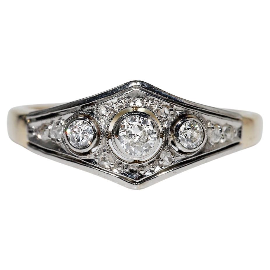 Vintage Original Circa 1960s 14k Gold Natural Diamond Decorated Band Ring For Sale