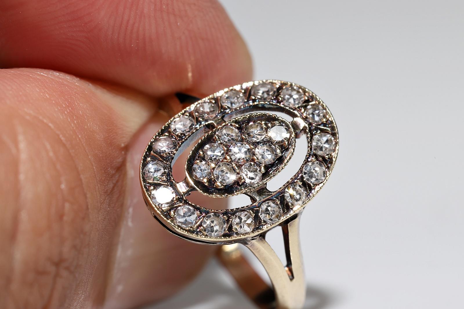 Vintage Original Circa 1970s 14k Gold Natural Diamond Decorated Cluster Ring For Sale 3