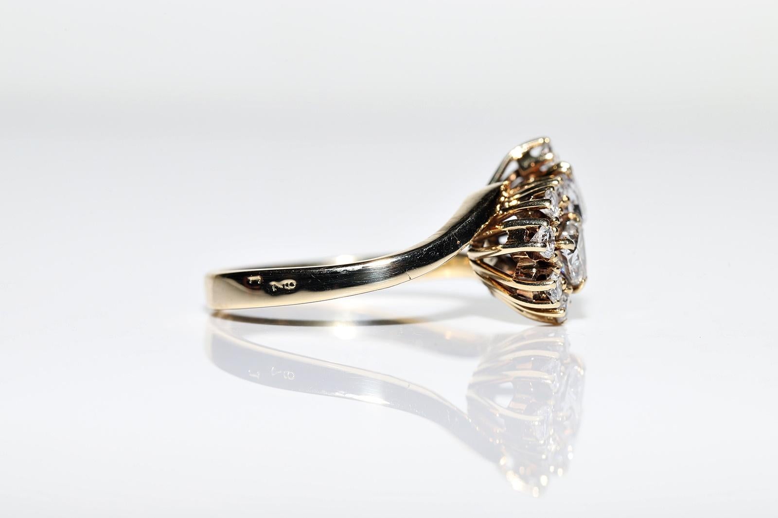 Women's Vintage Original Circa 1970s 14k Gold Natural Diamond Decorated Pretty Ring For Sale