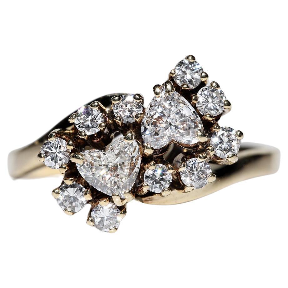 Vintage Original Circa 1970s 14k Gold Natural Diamond Decorated Pretty Ring For Sale
