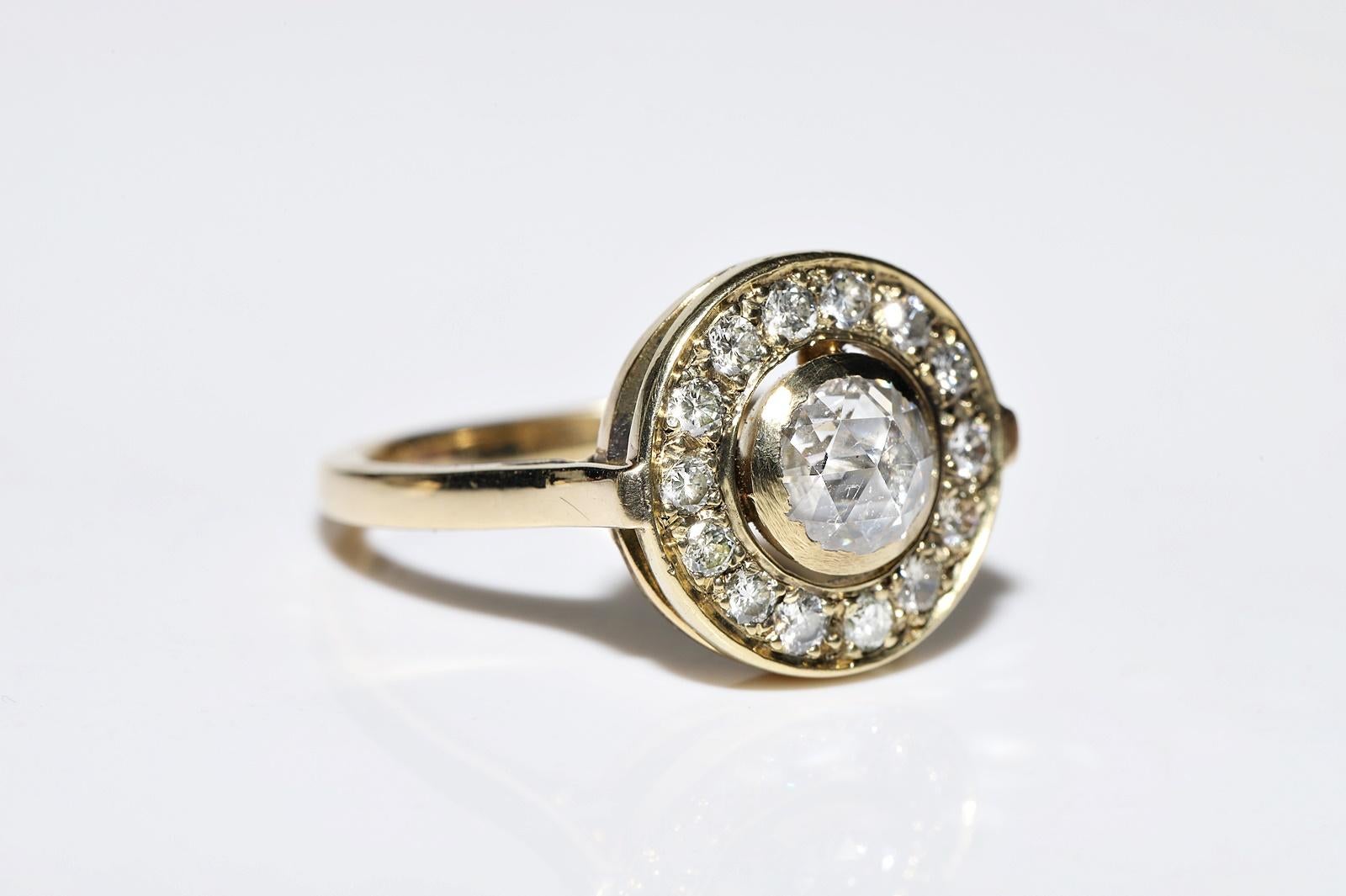 Vintage Original Circa 1970s 14k Gold Natural Diamond Decorated Ring For Sale 1