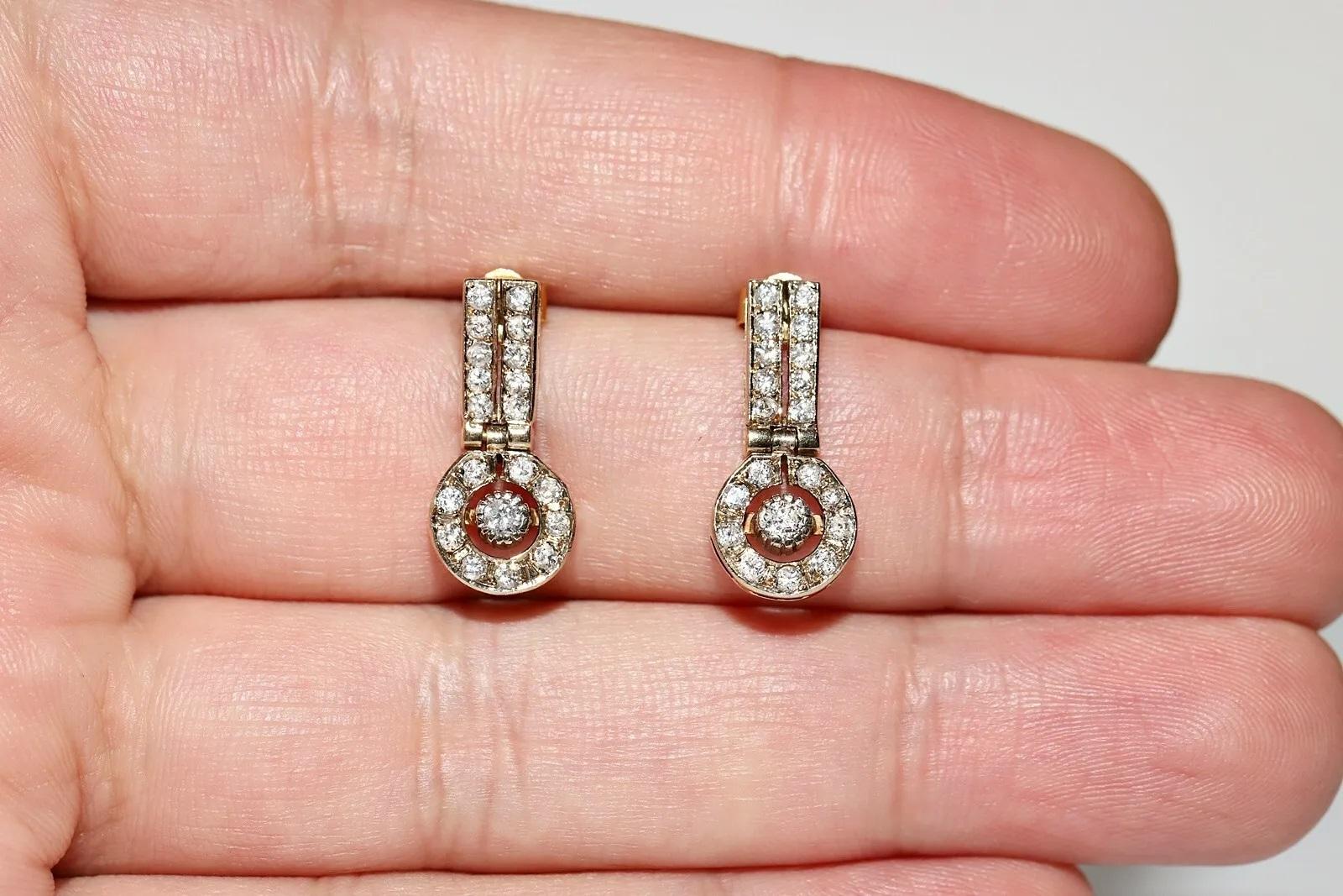 Taille brillant Vintage Original Circa 1970 Boucles d'oreilles pendantes en or 18k ornées de diamants naturels en vente