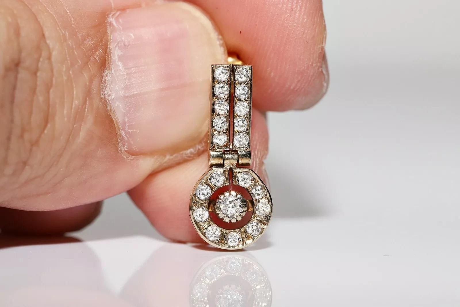 Women's Vintage Original Circa 1970s 18k Gold Natural Diamond Decorated Drop Earring For Sale