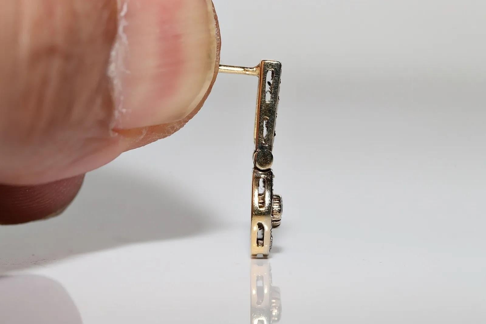 Vintage Original Circa 1970 Boucles d'oreilles pendantes en or 18k ornées de diamants naturels en vente 1