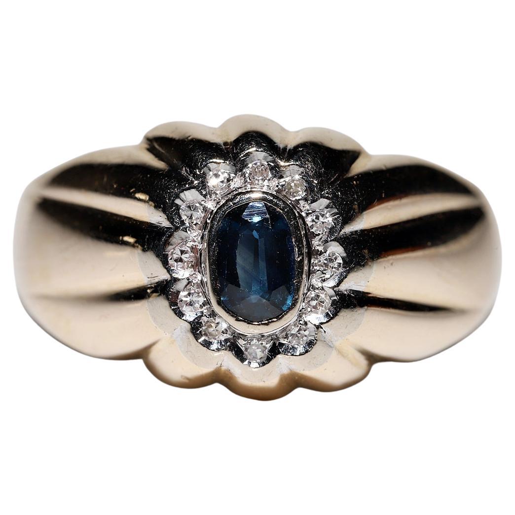 Vintage Original Circa 1970s Natural Diamond And Sapphire Decorated Ring For Sale