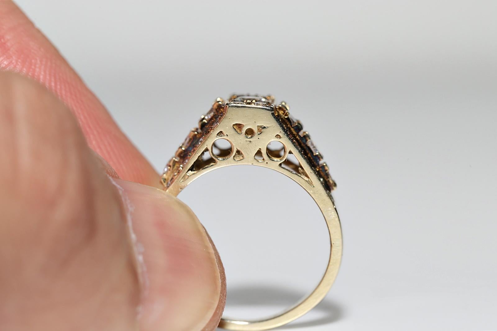 Vintage Original Circa 1980s 14k Gold Natural Diamond Decorated Ring For Sale 4