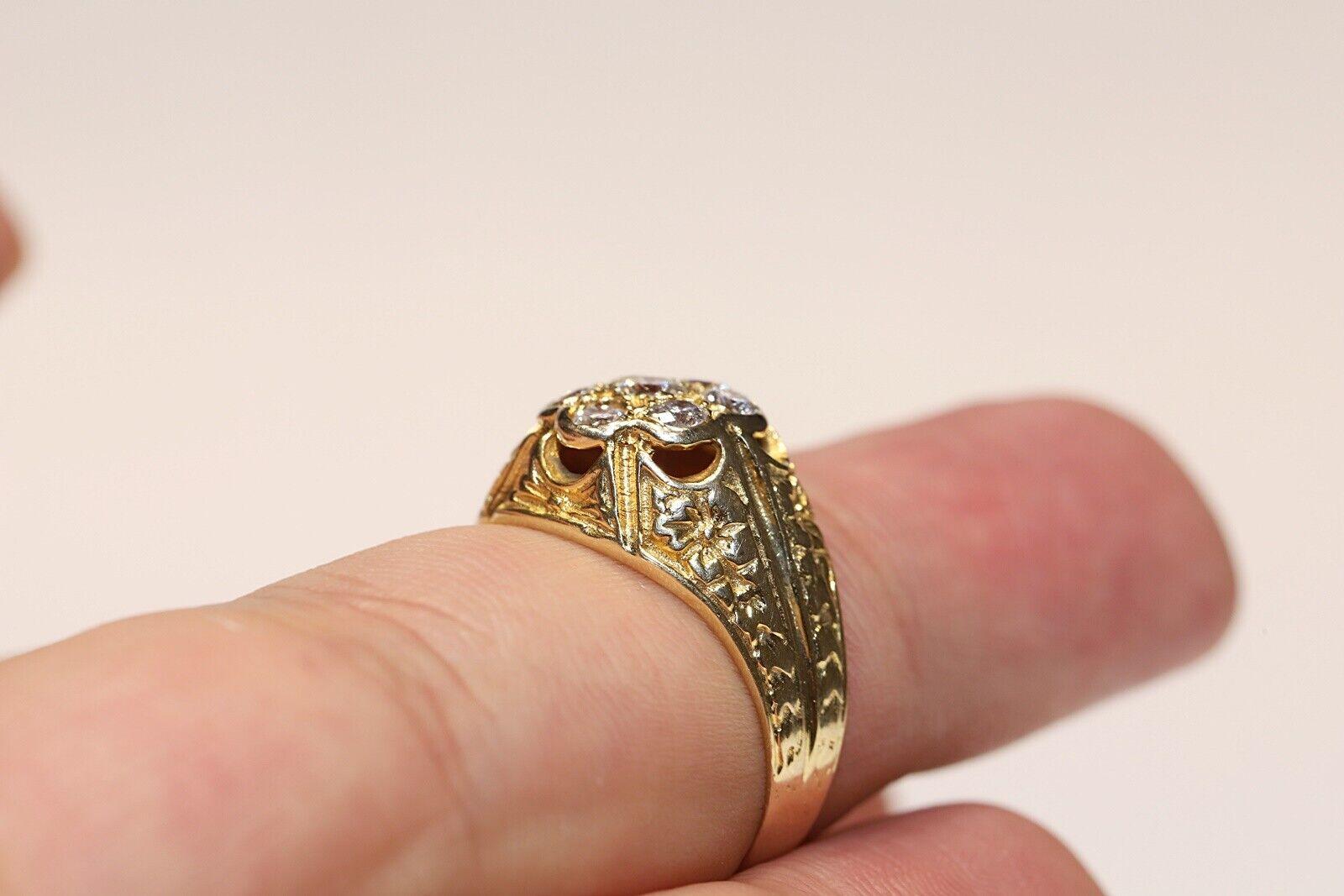 Vintage Original Circa 1980s 14k Gold Natural Diamond Decorated Ring For Sale 1