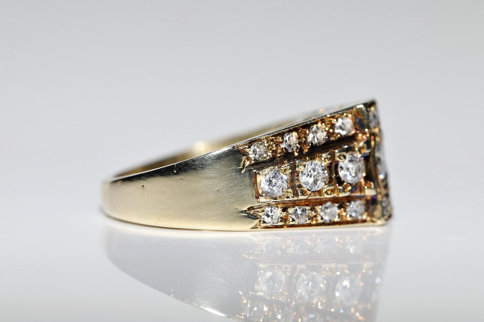 Vintage Original Circa 1980s 14k Gold Natural Diamond Decorated Ring For Sale 3