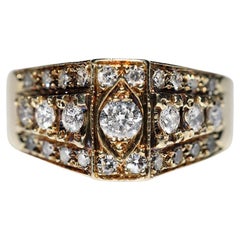 Vintage Original Circa 1980s 14k Gold Natural Diamond Decorated Ring