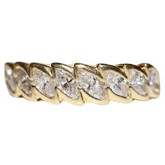 Vintage Original Circa 1980s 18k Gold  Marquise Cut Diamond Band Ring 