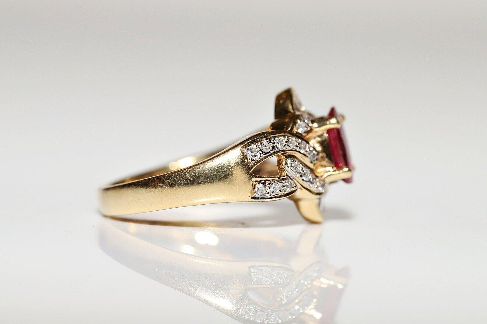 Retro Vintage Original Circa 1980s 18k Gold Natural Diamond And Ruby Decorated Ring For Sale