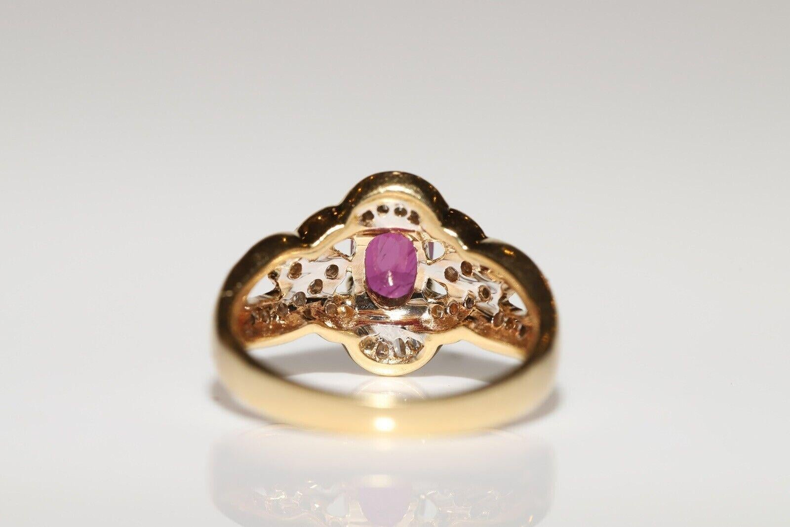 Vintage Original Circa 1980s 18k Gold Natural Diamond And Ruby Decorated Ring For Sale 1