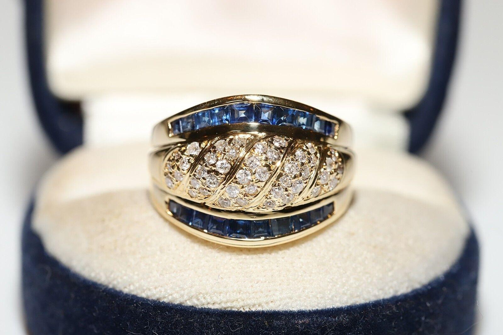 Vintage Original Circa 1980s 18k Gold Natural Diamond And Sapphire  Ring For Sale 7