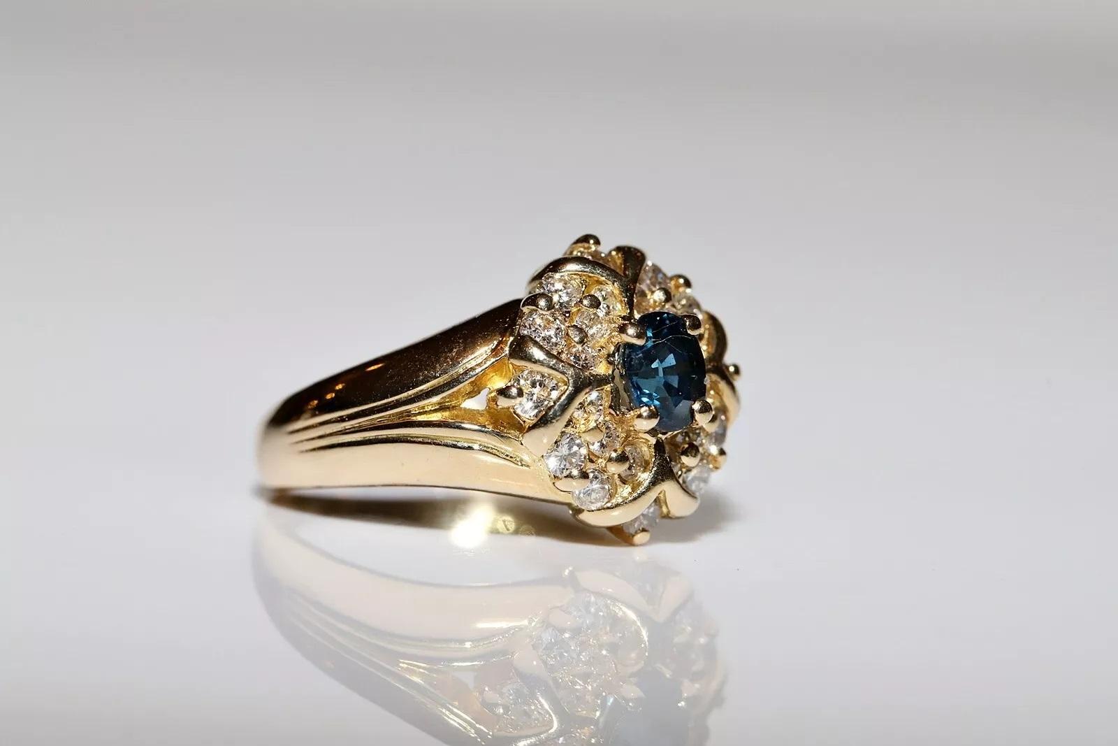 Retro Vintage Original Circa 1980s 18k Gold Natural Diamond And Sapphire Ring