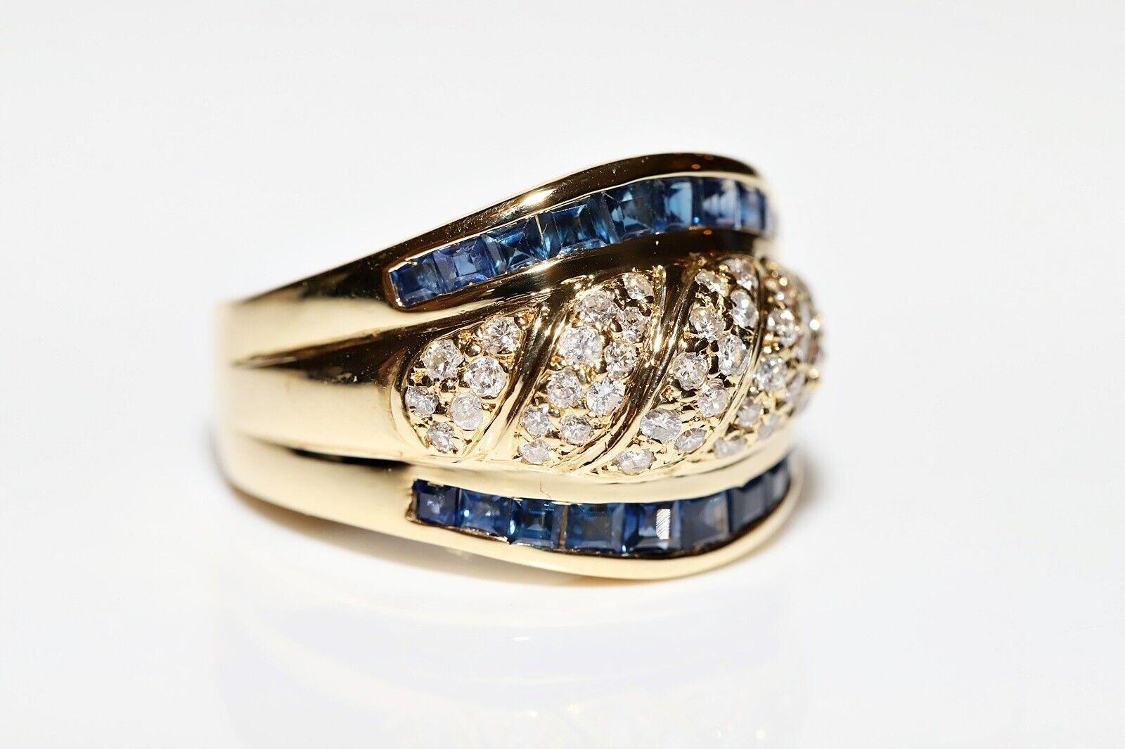 Brilliant Cut Vintage Original Circa 1980s 18k Gold Natural Diamond And Sapphire  Ring For Sale