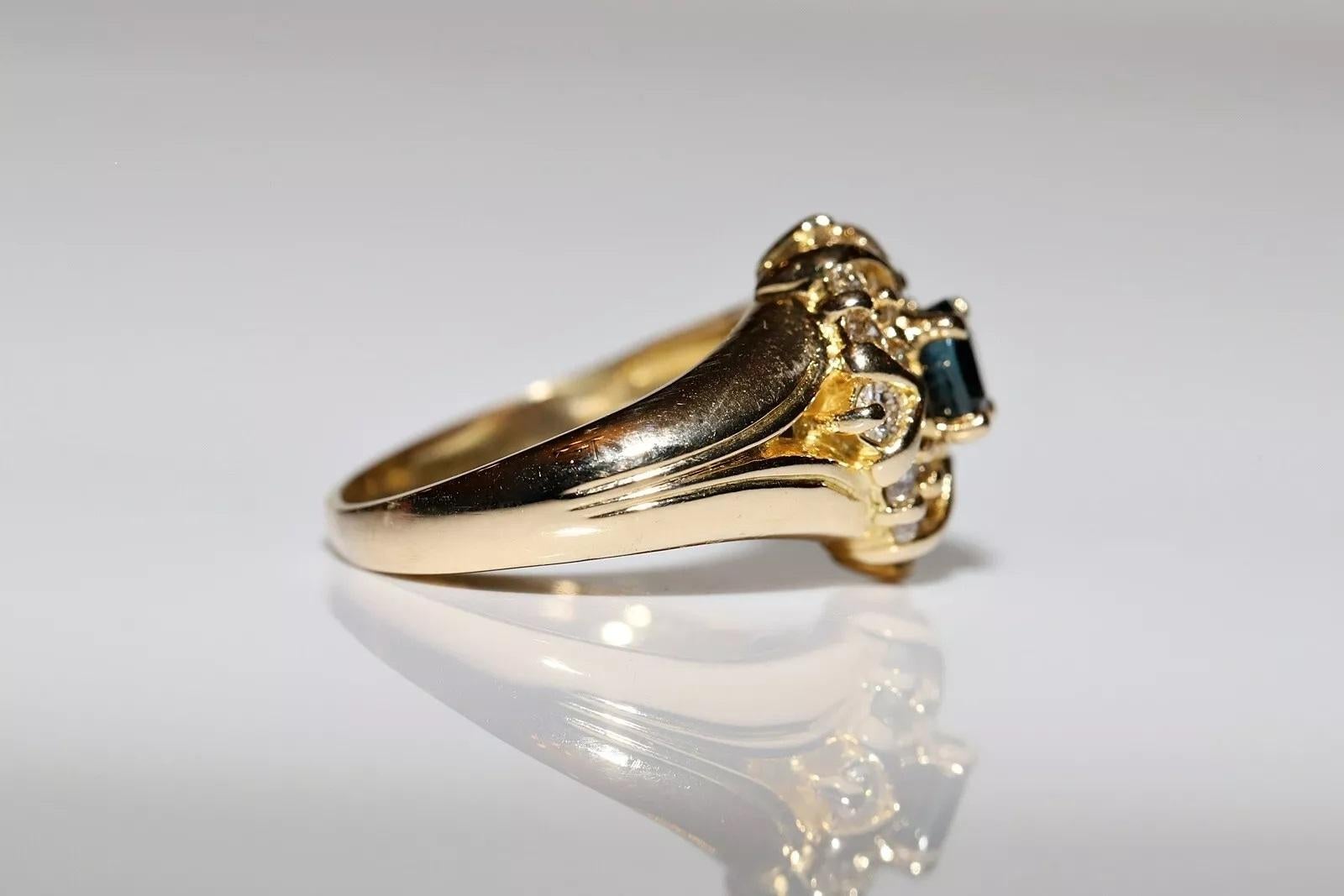 Brilliant Cut Vintage Original Circa 1980s 18k Gold Natural Diamond And Sapphire Ring