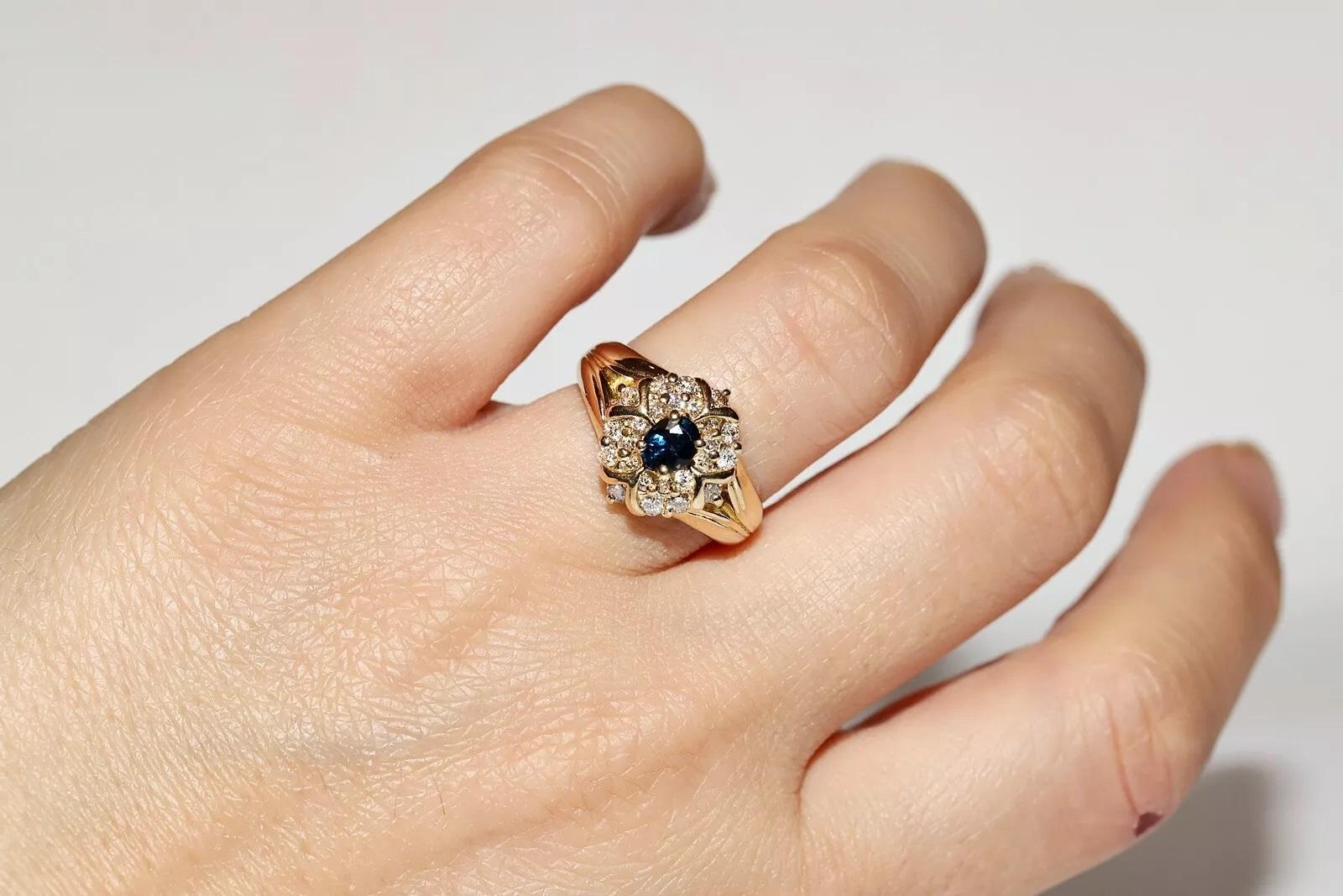 Vintage Original Circa 1980s 18k Gold Natural Diamond And Sapphire Ring 3