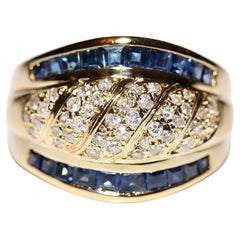 Vintage Original Circa 1980s 18k Gold Natural Diamond And Sapphire  Ring