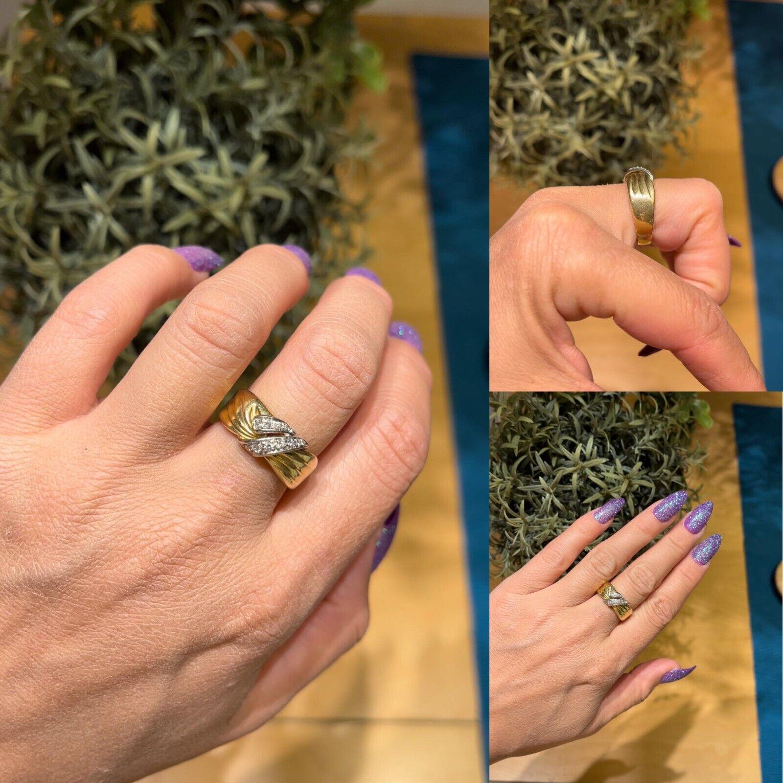 Vintage Original Circa 1980s 18k Gold Natural Diamond Band Ring For Sale 5