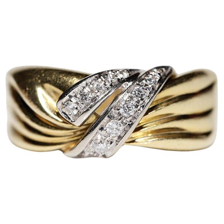 Original Vintage Original Circa 1980er Jahre 18k Gold Natürlicher Diamant-Ring