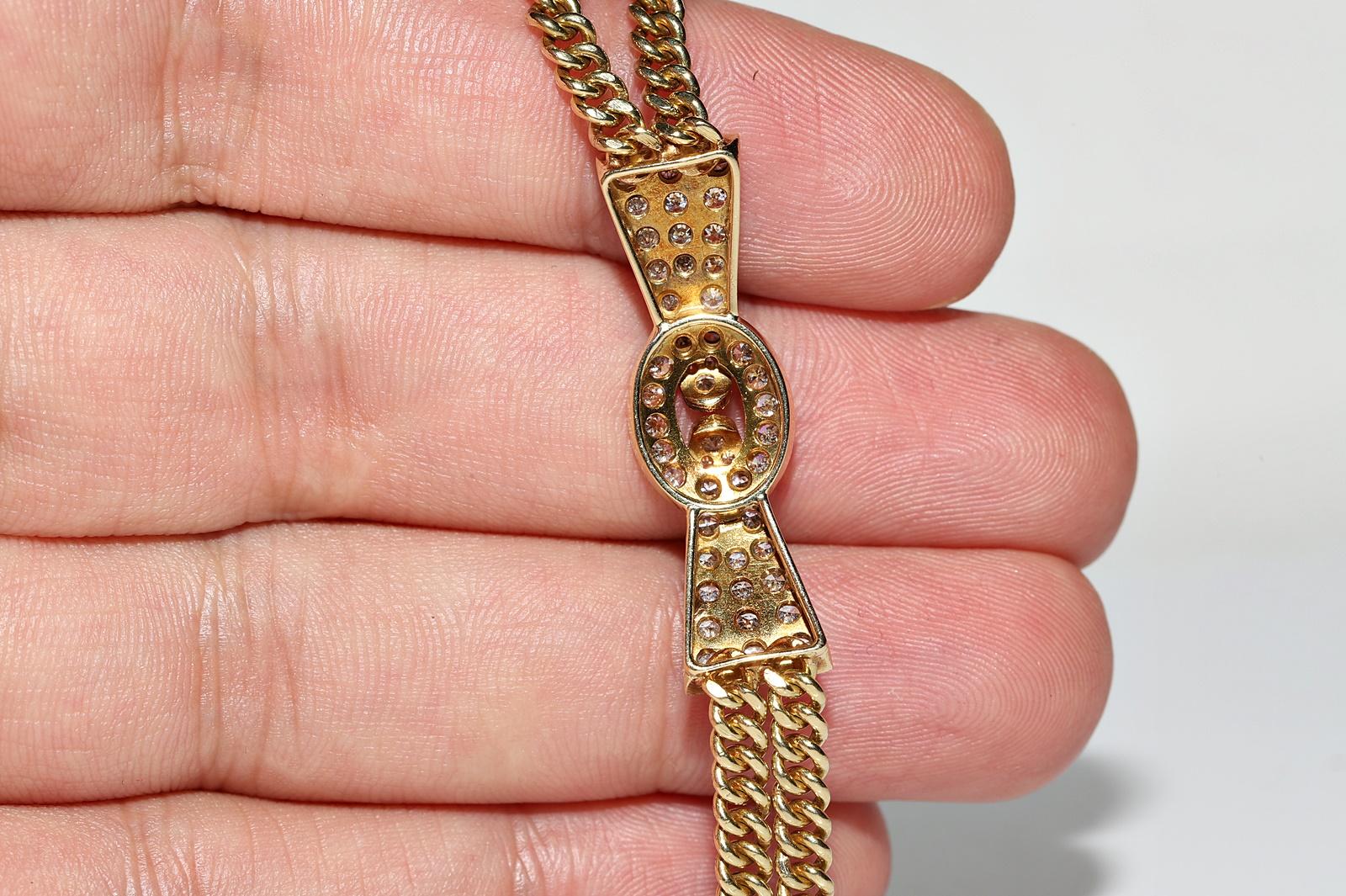 Bracelet vintage original des années 1980 en or 18 carats décoré de diamants naturels  Bon état - En vente à Fatih/İstanbul, 34