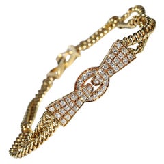 Vintage Original Circa 1980s 18k Gold Natural Diamond Decorated Pretty Bracelet