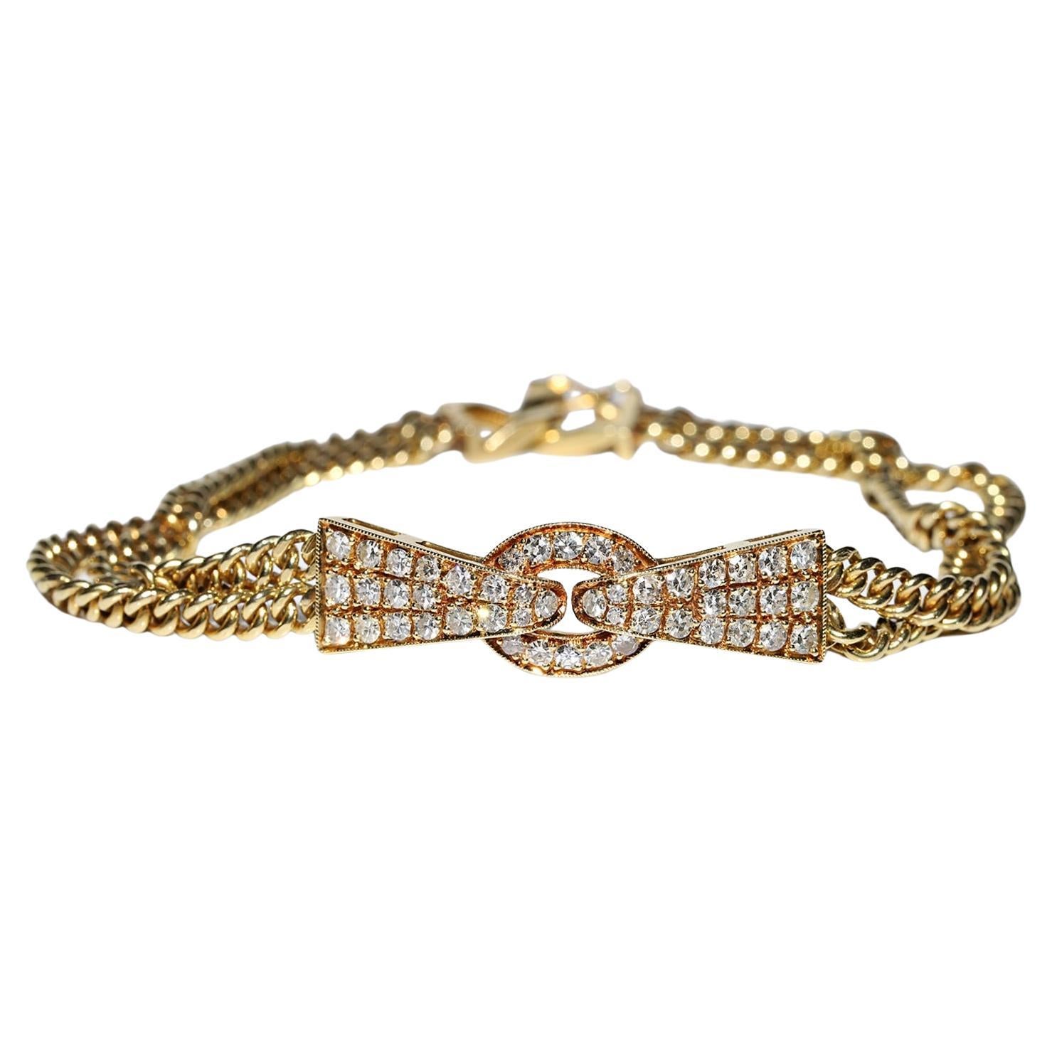 Vintage Original Circa 1980s 18k Gold Natural Diamond Decorated Pretty Bracelet 