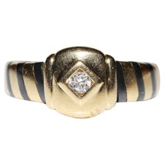 Retro Original Circa 1980s 18k Gold Natural Diamond Solitaire Ring 