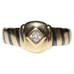 Vintage Original Circa 1980s 18k Gold Natural Diamond Solitaire Ring