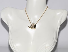 Vintage Original Circa 1990s 14k Gold Natural Diamond  Elephant Necklace
