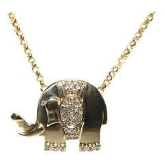 Vintage originale, circa anni '90, in oro 14k con diamante naturale  Collana Elefante