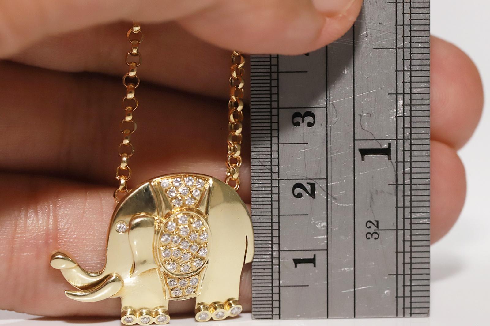 Vintage Original Circa 1990s 14k Gold Natural Diamond  Elephant Necklace For Sale 6