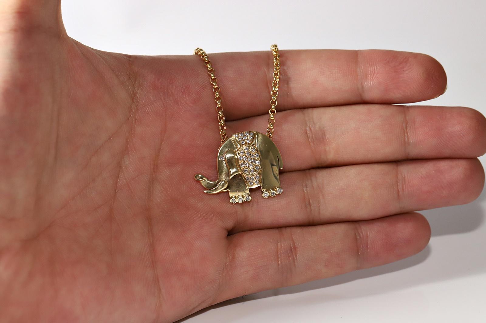Vintage Original Circa 1990s 14k Gold Natural Diamond  Elephant Necklace For Sale 10