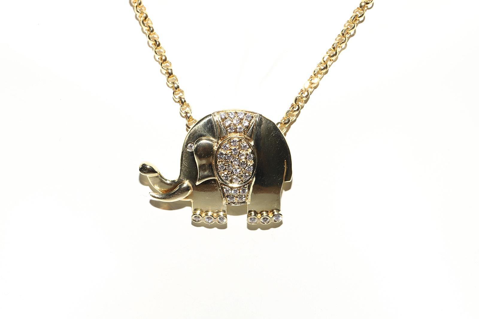 Retro Vintage Original Circa 1990s 14k Gold Natural Diamond  Elephant Necklace For Sale