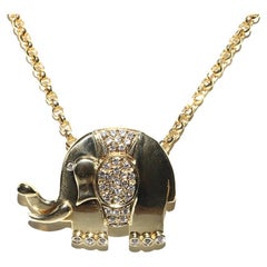 Vintage Original Circa 1990s 14k Gold Natural Diamond  Elephant Necklace