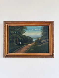 Cuadro al óleo vintage original de un paisaje costero, obra de arte firmada con temática costera