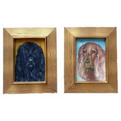 Vintage Original Dog Portrait Oil Paintings Set, Animal Wall Art